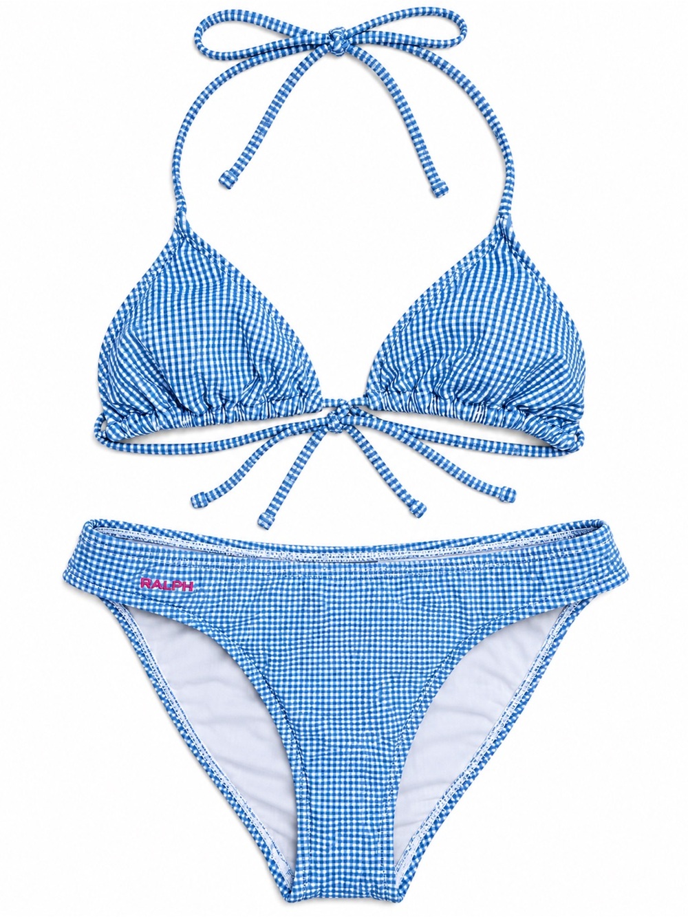 Vintage 90’ Ralph Lauren Y2K Blue gingham bikini set Rare RALPH embroidered S